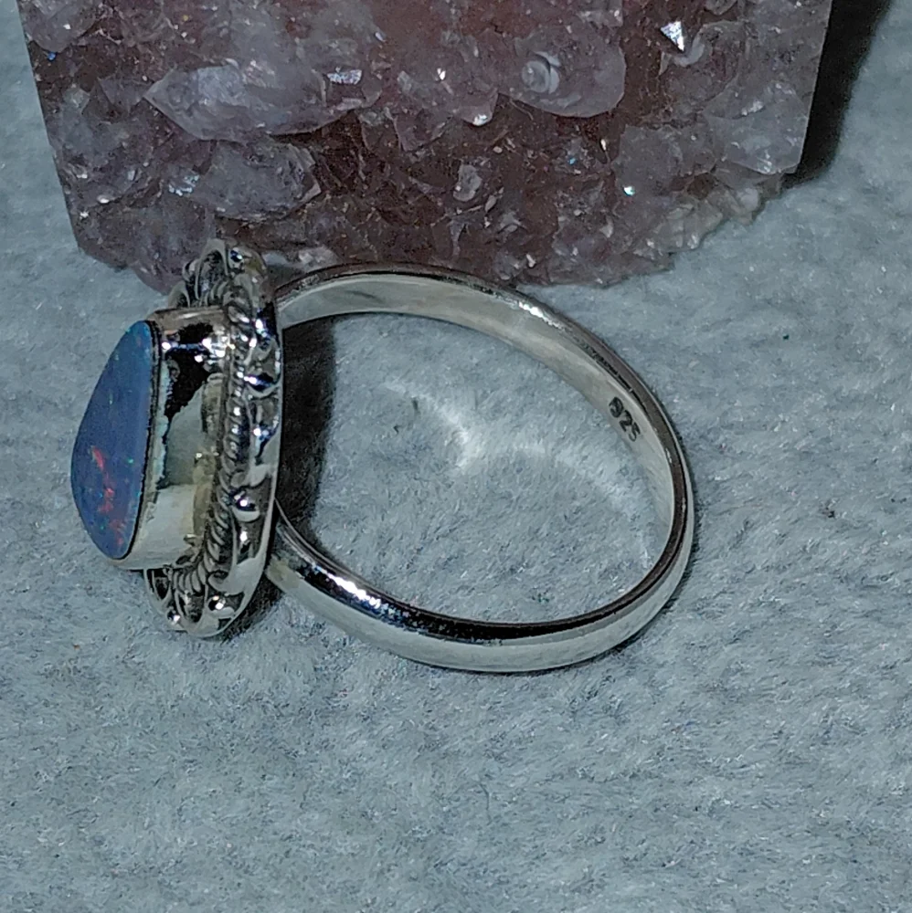 Elegant Australian Opal Silver Ring Size 7.5